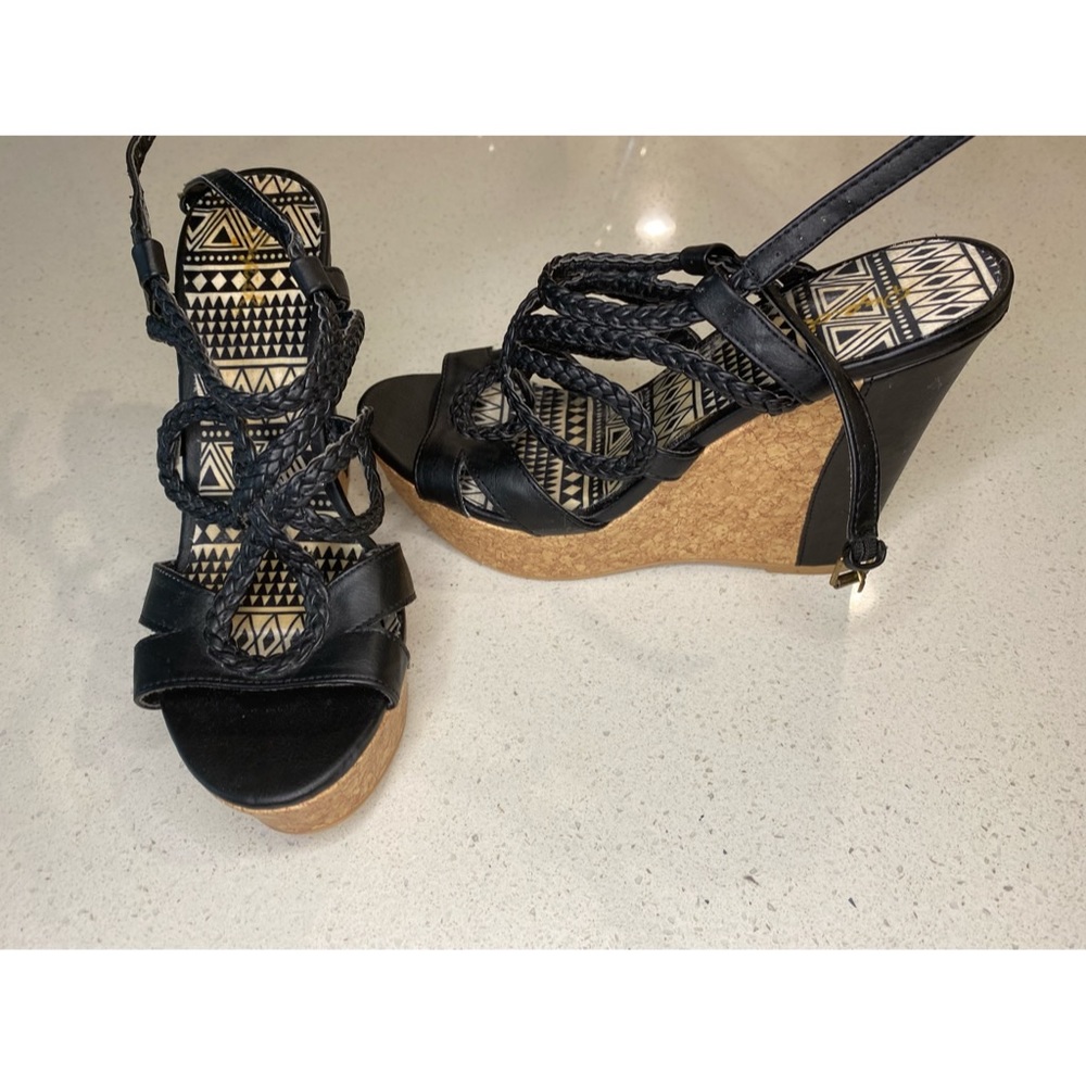 Cork strappy wedges